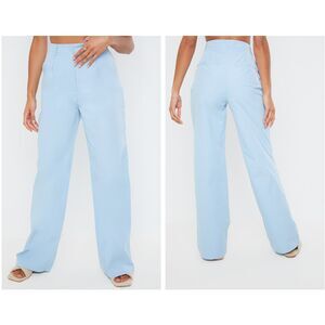 NWT Pretty Little Thing‎ Baby Blue Peach Skin Straight Leg Trousers US Size 4